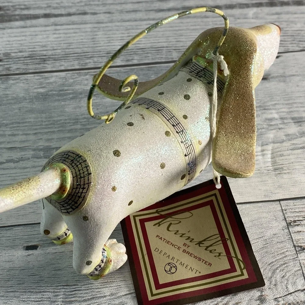 Dept 56 Krinkles Patience Brewster Musical‎ Dog Figurine Card Holder Glitter